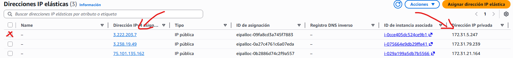 Elastic IP asociada a la instancia DNS