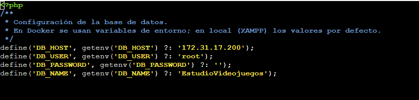 Configuración de conexión en config.php